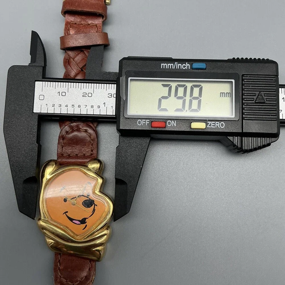 Vintage Timex Pooh Womens Watch 30mm Profile Gold Tone Leather New Battery
